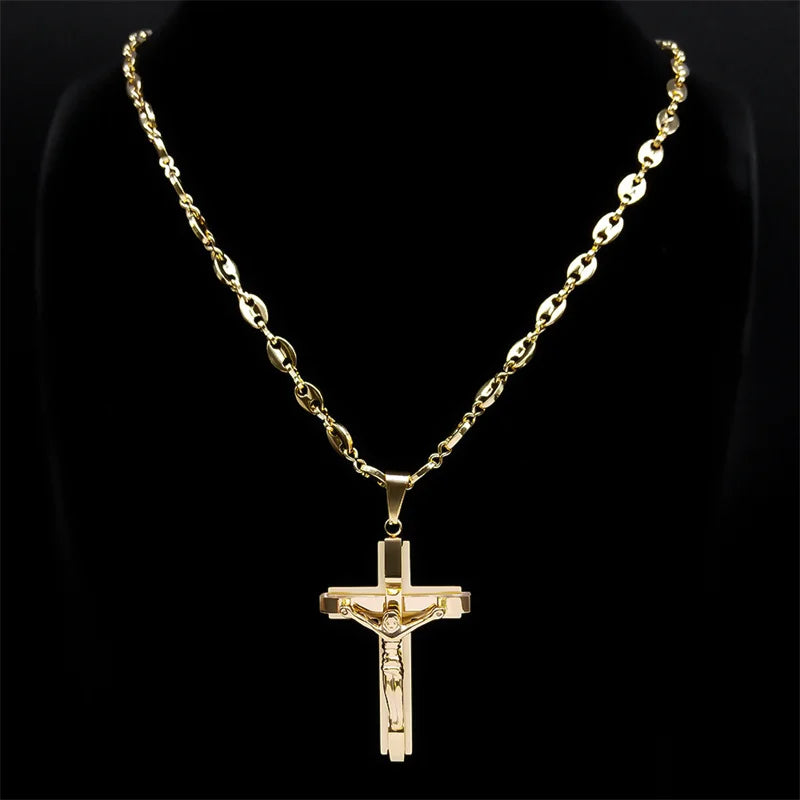 Gold Crucifix Pendant Necklace